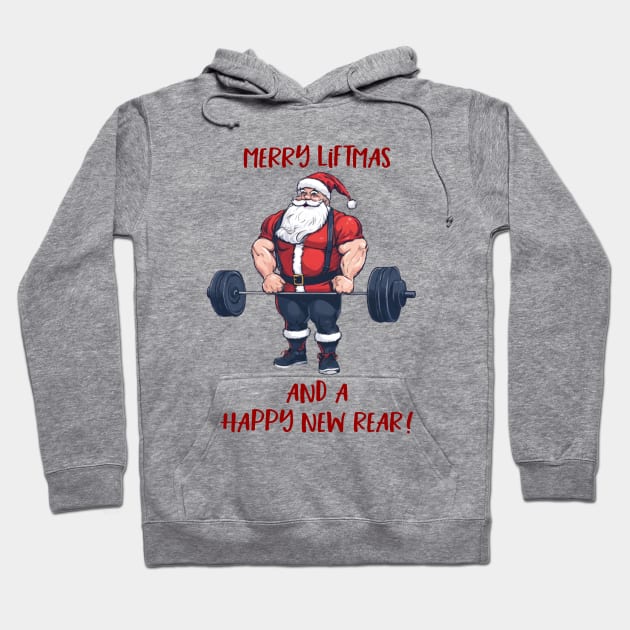 Funny Fitness Christmas Liftmas Barbell Santa Pun Hoodie by Outdoor Strong 